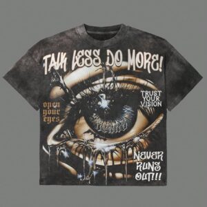 Street Style With Black And Gray Eyes, Y2K, 230g Washed, Printed T-Shirts, Casual Shirts In Summer, Loose Plus Size, Summer Clothes For Men And Women.
