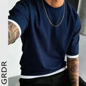 GRDR Men's Classic 2 In 1 Round Neck Short Sleeve T-Shirt, Fashionable Minimalist Commuting Versatile