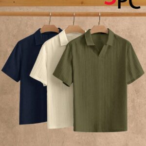 Manfinity VCAY 3pcs Pack Men's Minimalist Silky Short Sleeve Polo Shirt, Summer Plain Tops 3 Pcs Plain Shirt For Men Plain T Shirts Polo Blouse For Men, Vacation, Father's Day Gifts