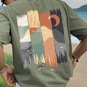 Men's Graphic Print T-Shirt, Beach Summer Wear Loose Fit Short Sleeve Tee